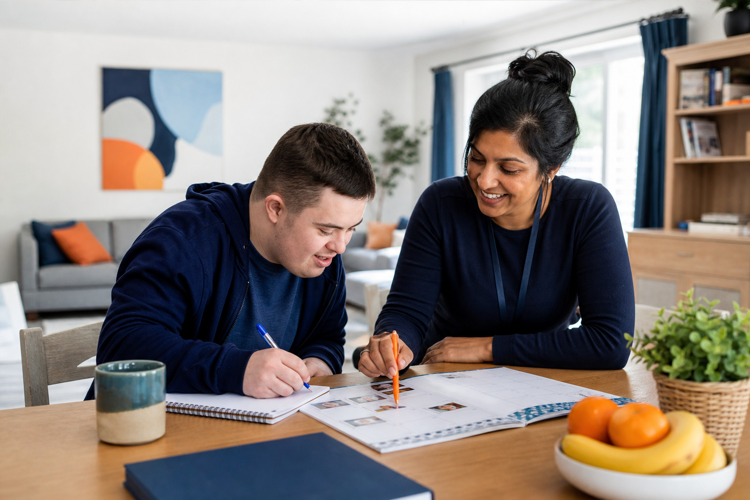 Support worker planning care with an adult in supported living